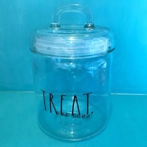 Rae Dunn clear glass "TREAT" jar
